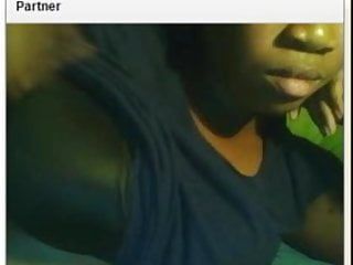 Sexy swarthy angel is playing with her large boob on chat